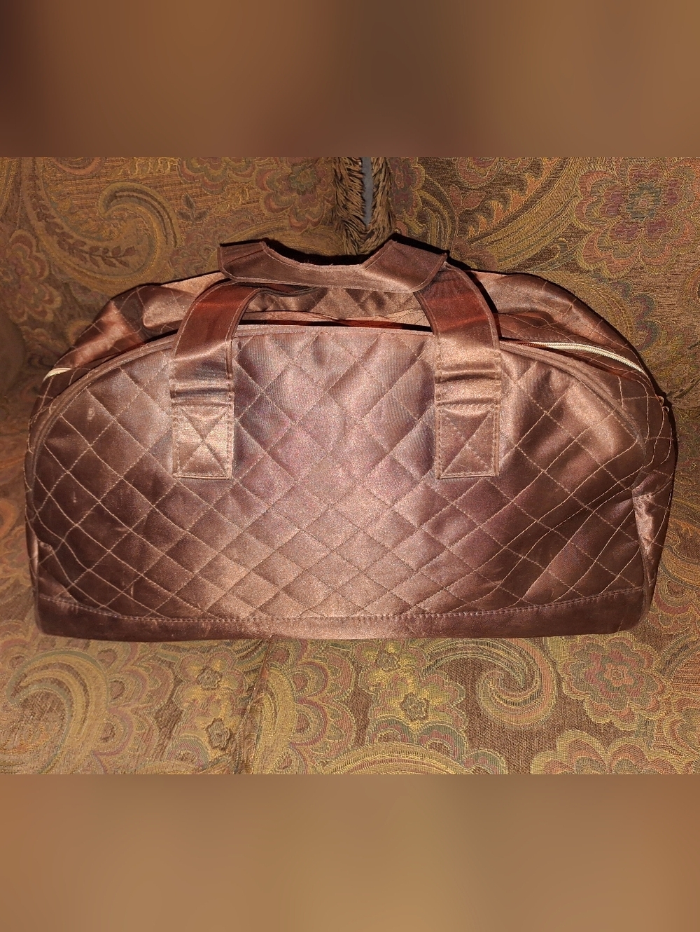 FF Quilted Satin Travel Bag in Shimmery Brown